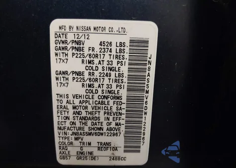 2013 Nissan Rogue Sv из США, поврежденный, VIN JN8AS5MV6DW122967